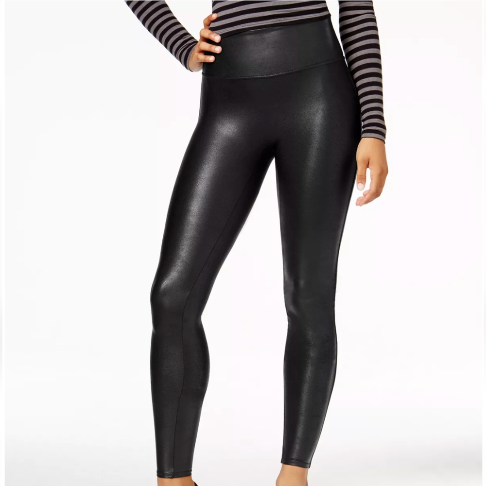 SPANX Black Faux Leather Leggings Size Medium
